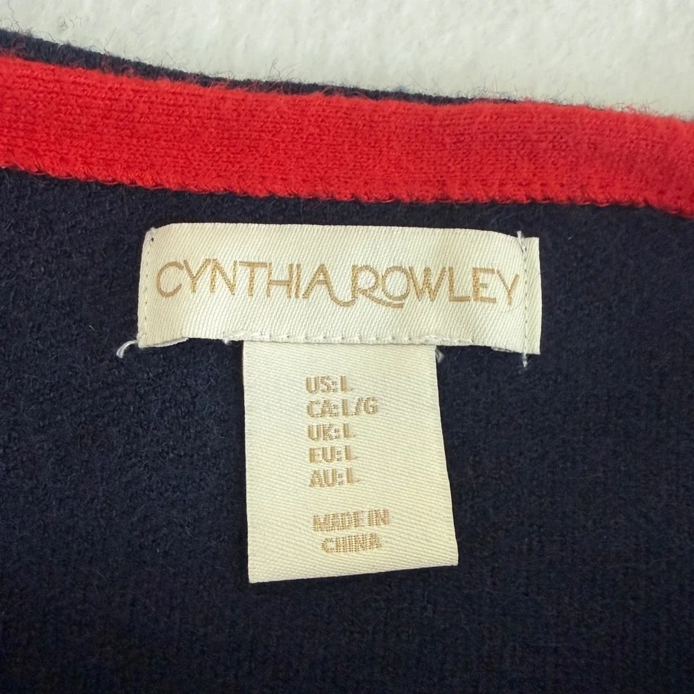 Cynthia Rowley Sweater‎ Women L Navy Blue Heart Elbow Patches Long Sleeve